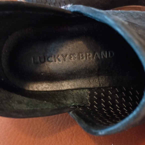 Lucky Brand Baley Black Sueded Leather Perforated Ankle Booties, Sz 6 / 36 - Picture 2 of 9